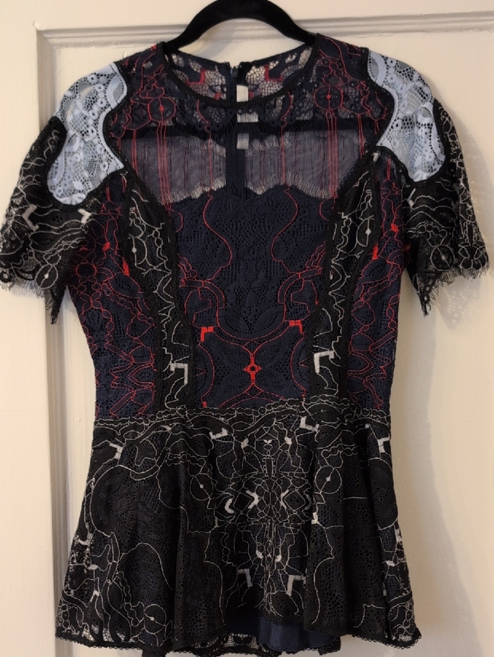 Johnathan Simkhai Peplum Skirt And Top Set, Navy And Black Lace
